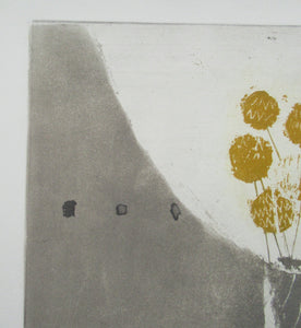 Pretty Vintage FRENCH Colour Etching. Artist's Edition. Titled: Fleurs Jaune. With indistinct pencil signature