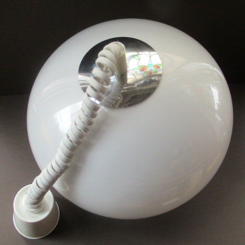 1970s Guzzini Style White Space Age Ball Rise and Fall Plastic & Chrome Hanging Shadee