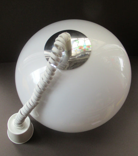 1970s Guzzini Style White Space Age Ball Rise and Fall Plastic & Chrome Hanging Shadee
