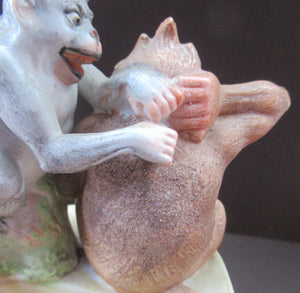 Porcelain Figurine by Schafer & Vater. Quirky GROOMING MONKEYS Match Holder & Striker