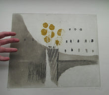 Load image into Gallery viewer, Pretty Vintage FRENCH Colour Etching. Artist&#39;s Edition. Titled: Fleurs Jaune. With indistinct pencil signature
