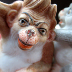 Porcelain Figurine by Schafer & Vater. Quirky GROOMING MONKEYS Match Holder & Striker