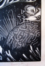 Load image into Gallery viewer, Robert Gibbings Wood Engraving Blue Angel Fish and Coral
