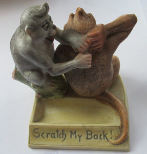 Porcelain Figurine by Schafer & Vater. Quirky GROOMING MONKEYS Match Holder & Striker