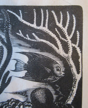 Load image into Gallery viewer, Robert Gibbings Wood Engraving Blue Angel Fish and Coral
