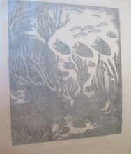Load image into Gallery viewer, Robert Gibbings Wood Engraving Blue Angel Fish and Coral
