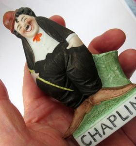 1920s Antique Porcelain Match Holder by Schafer & Vater. CHARLIE CHAPLIN