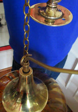 Load image into Gallery viewer, Vintage SWEDISH 1960s Onion Shape Hanging Golden Amber Glass Light Shade with Central Section and Metal Caps
