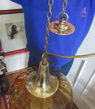 Load image into Gallery viewer, Vintage SWEDISH 1960s Onion Shape Hanging Golden Amber Glass Light Shade with Central Section and Metal Caps
