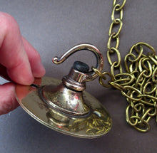 Load image into Gallery viewer, Vintage SWEDISH 1960s Onion Shape Hanging Golden Amber Glass Light Shade with Central Section and Metal Caps
