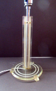 1930s Art Deco Table Lamp Geometric Clear Perspex with Glass Globe Shade