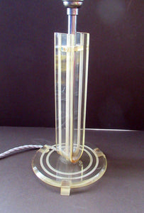 1930s Art Deco Table Lamp Geometric Clear Perspex with Glass Globe Shade