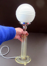 Load image into Gallery viewer, 1930s Art Deco Table Lamp Geometric Clear Perspex with Glass Globe Shade
