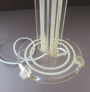 1930s Art Deco Table Lamp Geometric Clear Perspex with Glass Globe Shade