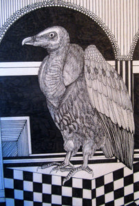 Scottish Art Peter Dworok Surreal Interior 1970s Drawing
