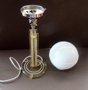 1930s Art Deco Table Lamp Geometric Clear Perspex with Glass Globe Shade
