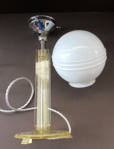 1930s Art Deco Table Lamp Geometric Clear Perspex with Glass Globe Shade