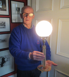 1930s Art Deco Table Lamp Geometric Clear Perspex with Glass Globe Shade