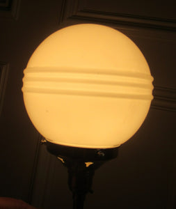 1930s Art Deco Table Lamp Geometric Clear Perspex with Glass Globe Shade