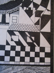 Scottish Art Peter Dworok Surreal Interior 1970s Drawing