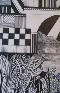 Scottish Art Peter Dworok Surreal Interior 1970s Drawing