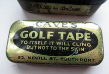 Load image into Gallery viewer, Three Vintage Advertising Tins: Players, Oxo and Cave&#39;s Golf Tape
