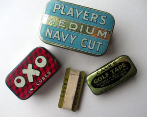 Three Vintage Advertising Tins: Players, Oxo and Cave's Golf Tape