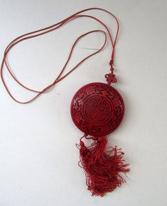Vintage Chinese Cinnabar Happiness Necklace