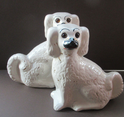 Victorian Antique Staffordshire Chimney Spaniels or Wally Dugs. 1880s PAIR