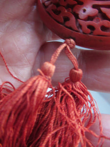 Vintage Chinese Cinnabar Happiness Necklace