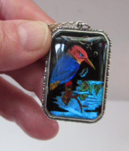 Antique Butterfly Wing Kingfisher Pendant Shipton & Co Silver