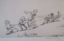 Load image into Gallery viewer, 1923 Eileen Sopper Tug of War Pencil Signed Etching
