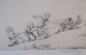 1923 Eileen Sopper Tug of War Pencil Signed Etching