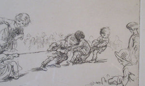 1923 Eileen Sopper Tug of War Pencil Signed Etching