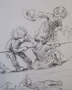 1923 Eileen Sopper Tug of War Pencil Signed Etching