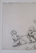 Load image into Gallery viewer, 1923 Eileen Sopper Tug of War Pencil Signed Etching
