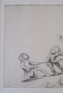 1923 Eileen Sopper Tug of War Pencil Signed Etching