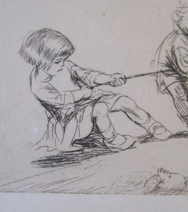 1923 Eileen Sopper Tug of War Pencil Signed Etching