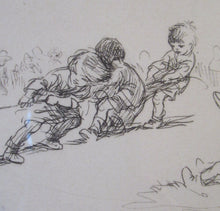 Load image into Gallery viewer, 1923 Eileen Sopper Tug of War Pencil Signed Etching

