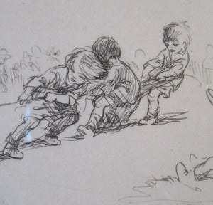 1923 Eileen Sopper Tug of War Pencil Signed Etching