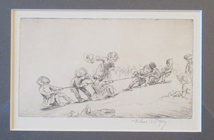 1923 Eileen Sopper Tug of War Pencil Signed Etching