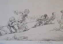 Load image into Gallery viewer, 1923 Eileen Sopper Tug of War Pencil Signed Etching
