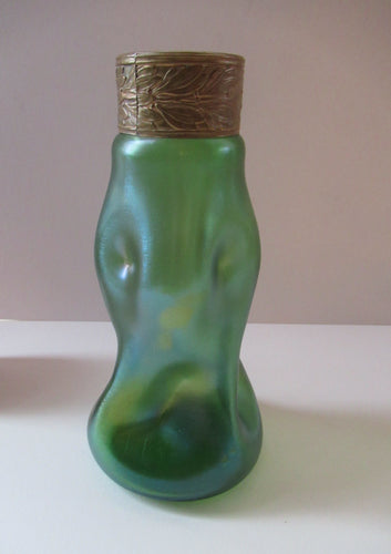 Stolzle Czech Art Glass Vase with Mistletoe Collar. Loetz Style