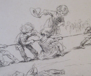 1923 Eileen Sopper Tug of War Pencil Signed Etching