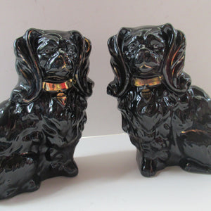 Antique BO'NESS POTTERY Black Jackfield Style Spaniels