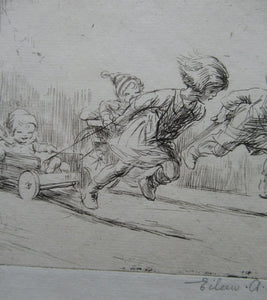 Eileen Soper Drypoint Etching Go Cart Rate 1920s Pencil Signed