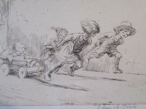 1923 Eileen Soper The Go Cart Race Pencil Signed Etching
