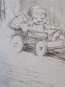 1923 Eileen Soper The Go Cart Race Pencil Signed Etching