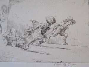 1923 Eileen Soper The Go Cart Race Pencil Signed Etching