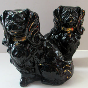 Antique BO'NESS POTTERY Black Jackfield Style Spaniels